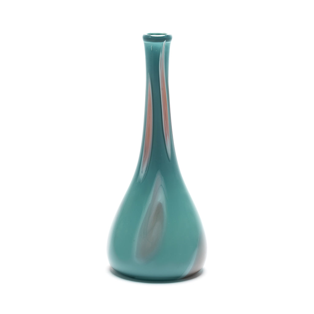 Teal Dropneck Vase with Pink and White Strokes