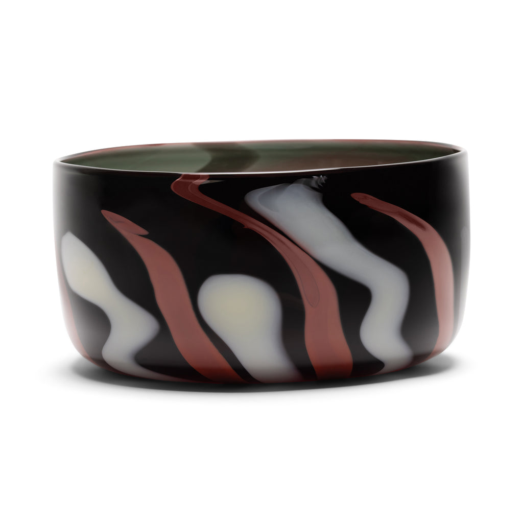 Charcoal Bowl with Ivory and Oxblood Strokes