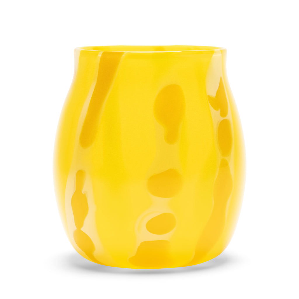 Transparent Yellow Vase with Honey and White Strokes