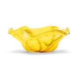 Transparent Yellow Wavy Bowl with Coral and Walnut Strokes
