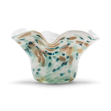 Ivory Wavy Bowl with Sky Blue, Aqua, and Walnut Spots