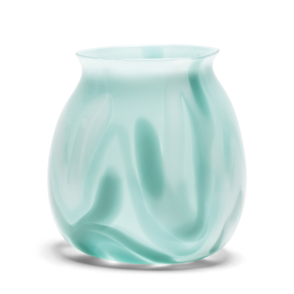 Seafoam Vase with Jade and White Strokes