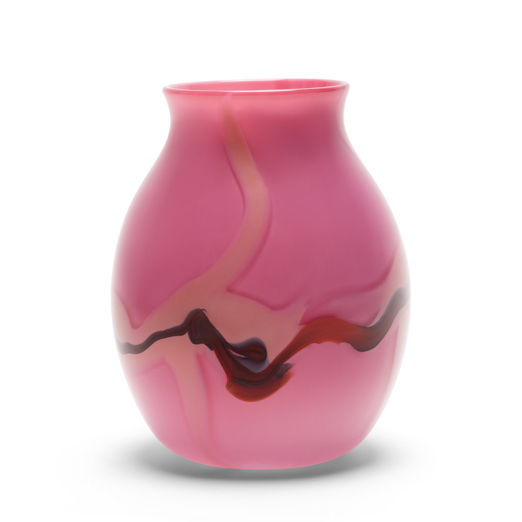 Rose Vase with Oxblood and Coral Strokes