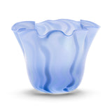 Large Sky-Blue Wavy Bowl With Cobalt Strokes