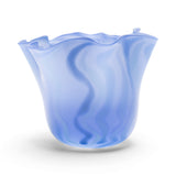 Large Sky-Blue Wavy Bowl With Cobalt Strokes