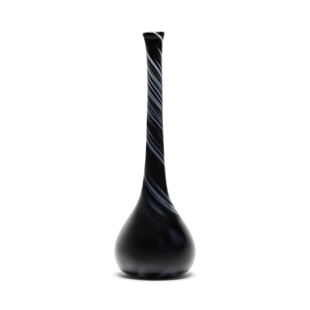Large Onyx Black Dropneck Vase with White Strokes