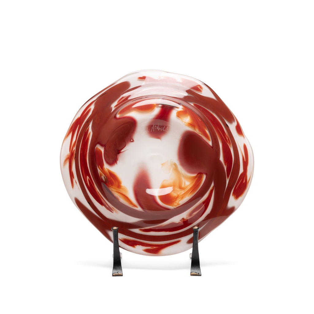 Ivory White Plate with Oxblood Strokes