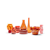 Low Red Wavy Vase with Sahara and White Strokes