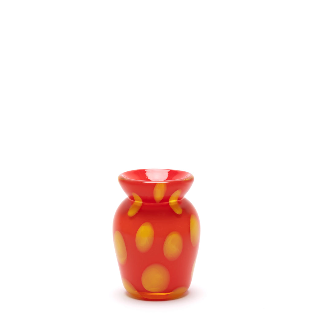 Bright Red Mini Bud Vase with Yellow Spots