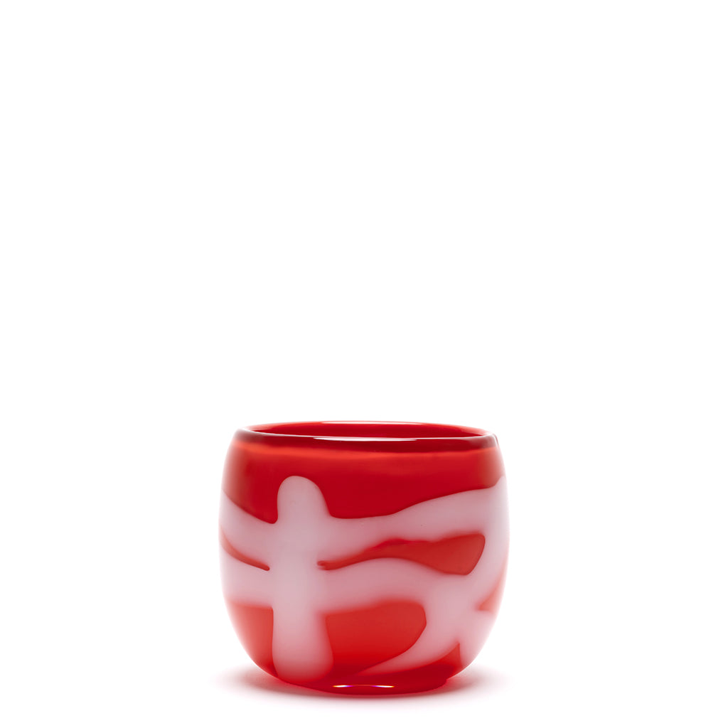 Bright Red Vase with Powder White Strokes