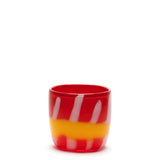 Bright Red Vase with White and Yellow Strokes