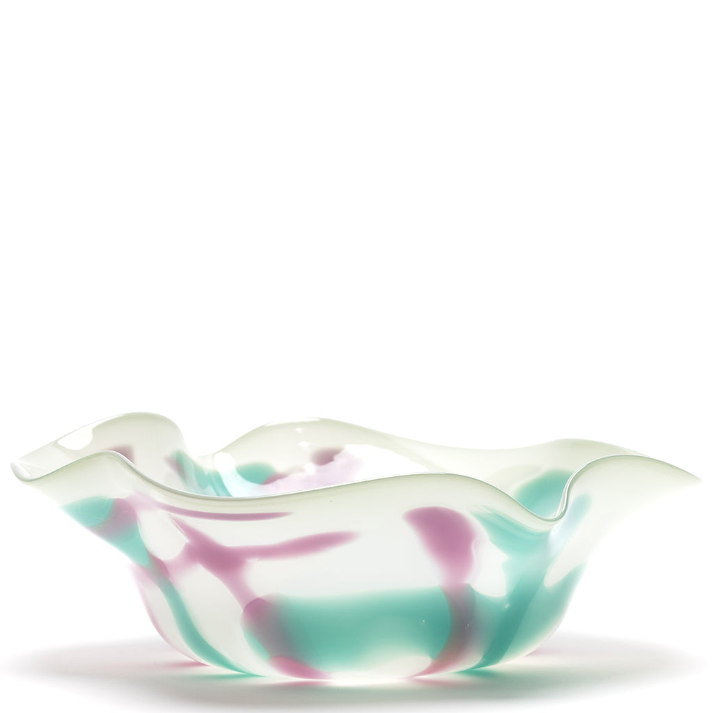 Elephant Grey Wavy Bowl with Jade, Rose, and White Strokes