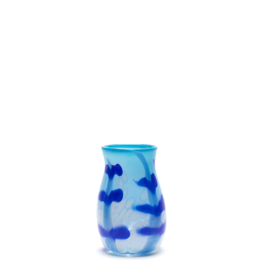 Light Blue Vase With White Spots and Sky/Royal Blue Strokes