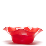 Bright Red Wavy Bowl with Powder White and Light Rose Strokes