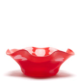 Bright Red Wavy Bowl with Powder White and Light Rose Strokes