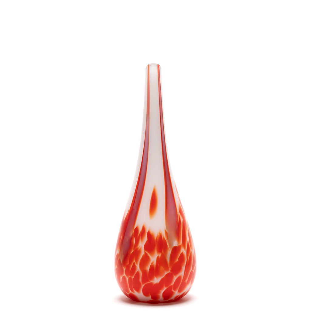 Large White Drop Neck Vase with Red Spots and Red Stripes