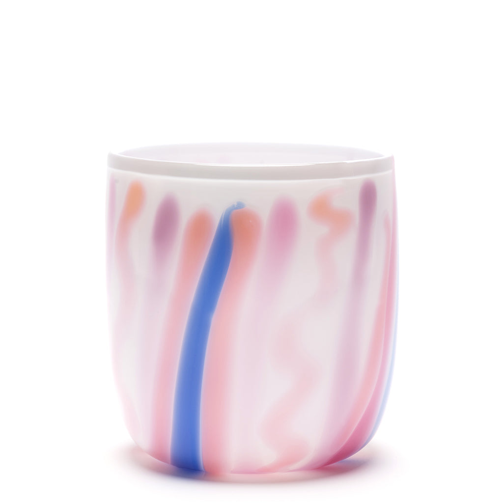 White Vase with Flamingo Pink, Sky Blue, and Rose Strokes