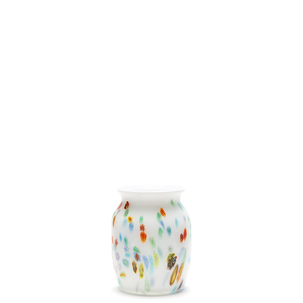 White Vase with Rainbow Millefiori Spots