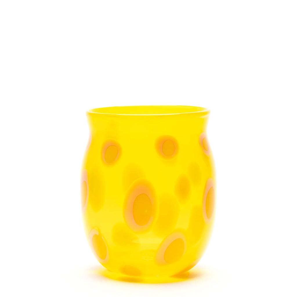 Transparent Yellow Vase with Pink and Yellow Spots