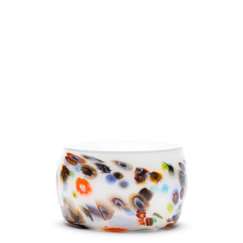 White Bowl with Rainbow Millefiori Spots