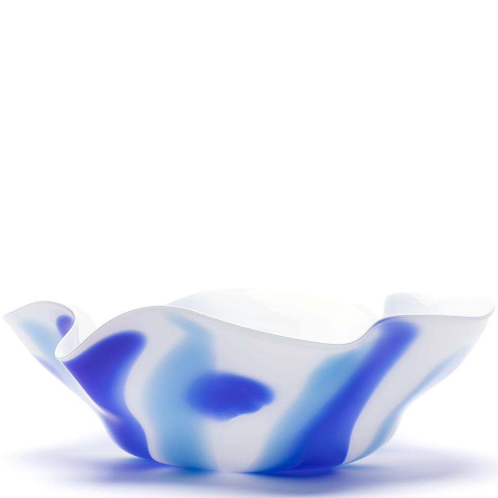 White Wavy Bowl with Sky and Royal Blue Strokes