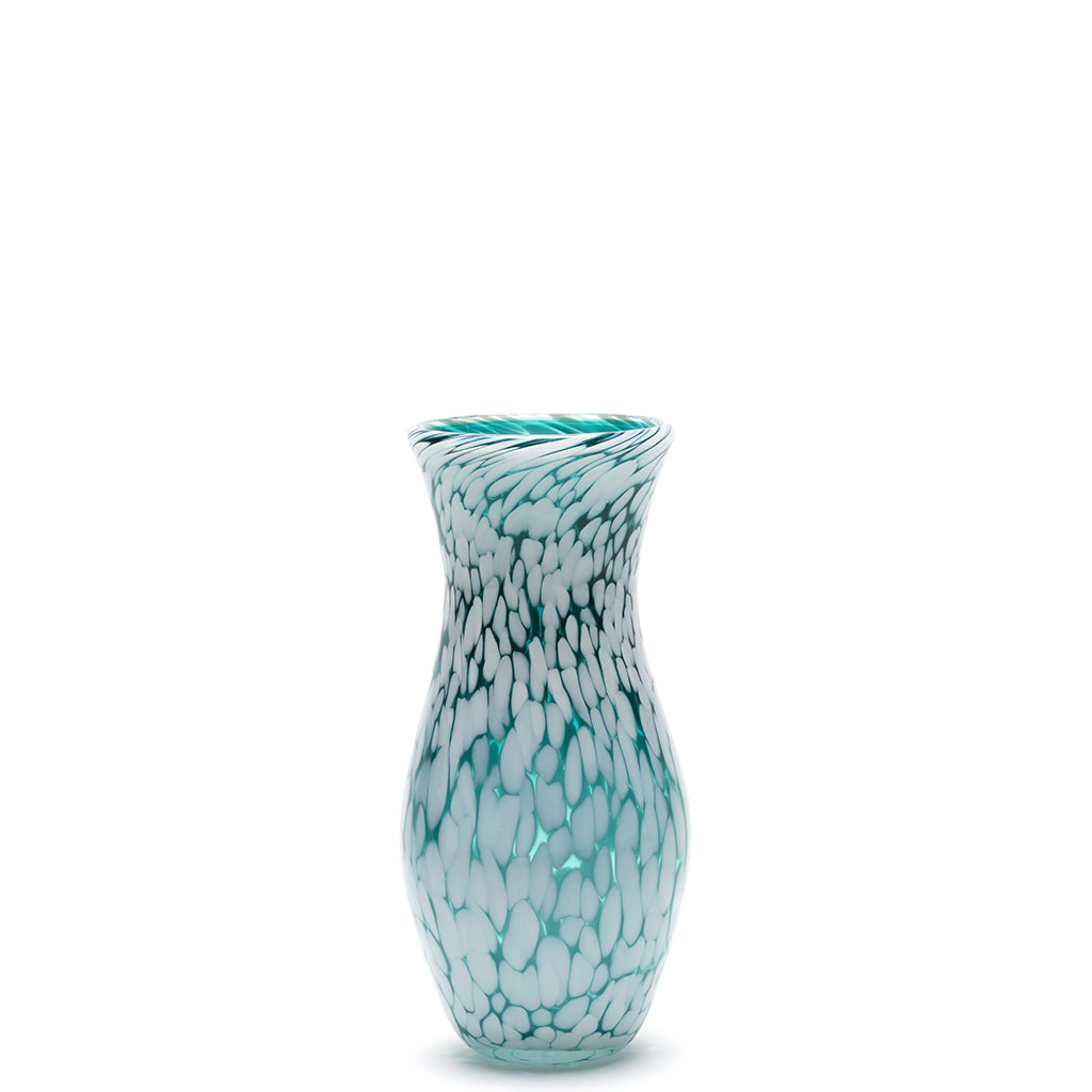 Transparent Teal/White Spotted Vase