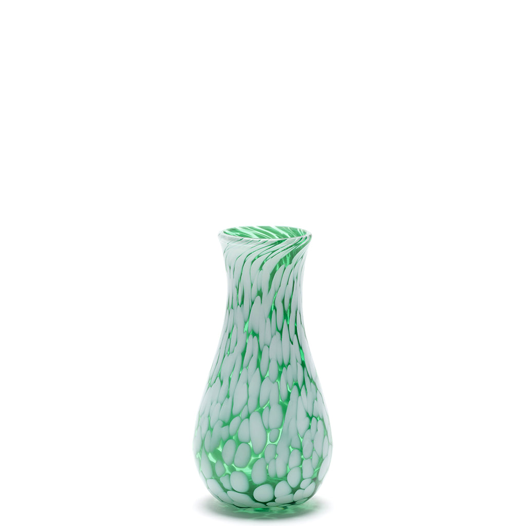 Transparent Emerald Green Bud Vase with White Spots