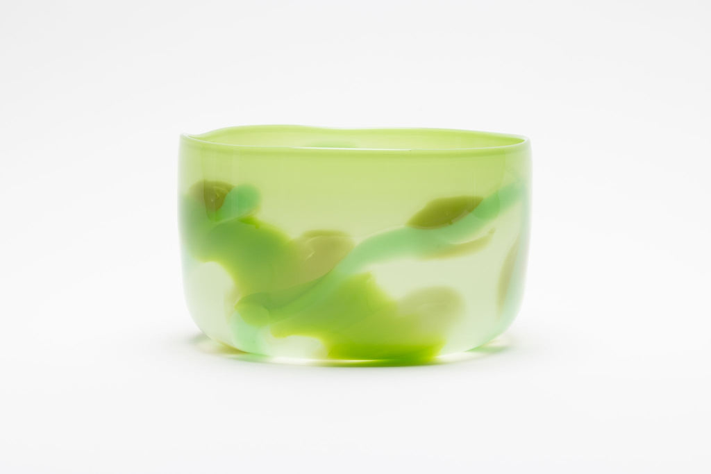 Light Green Bowl or Planter with Cactus and Pistachio and Jade Strokes
