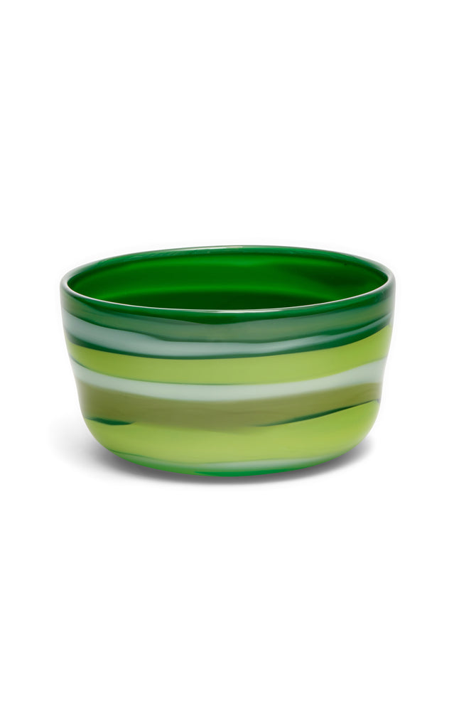 Transparent Emerald Green Bowl With Lime, Pistachio, And Powder White Strokes