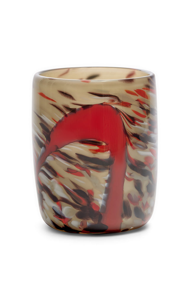 Neutral Grey Vase With Red Camouflage Spots And Oxblood Strokes