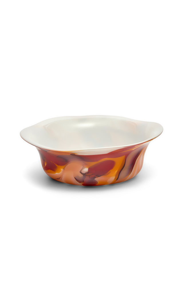 White Wavy Bowl With Sahara, Oxblood, And Flamingo Strokes