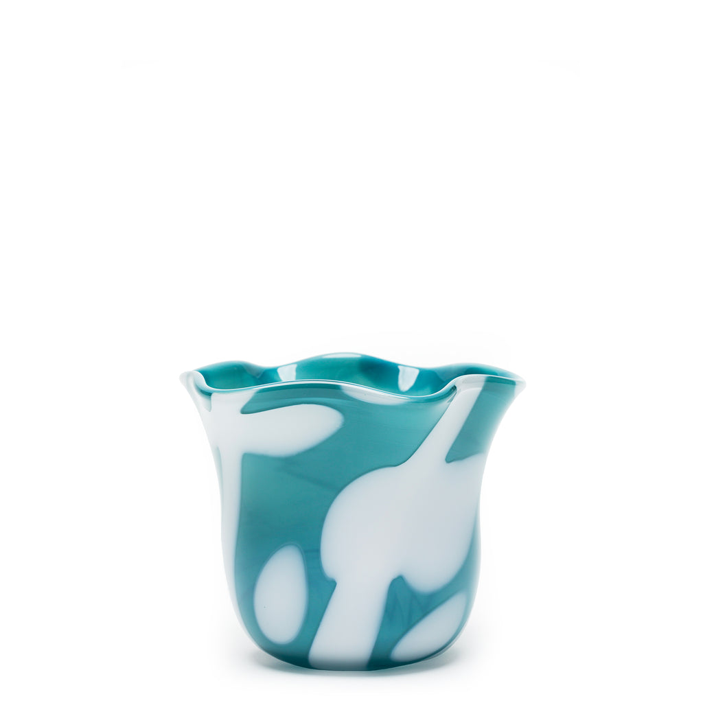 Turquoise/White Swirl Wavy Vase