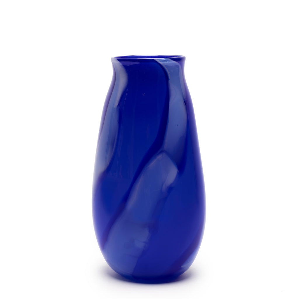 Royal Blue Vase with Sky Blue/White Strokes