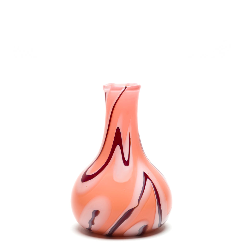 Coral with White/Burgundy Swirl Vase