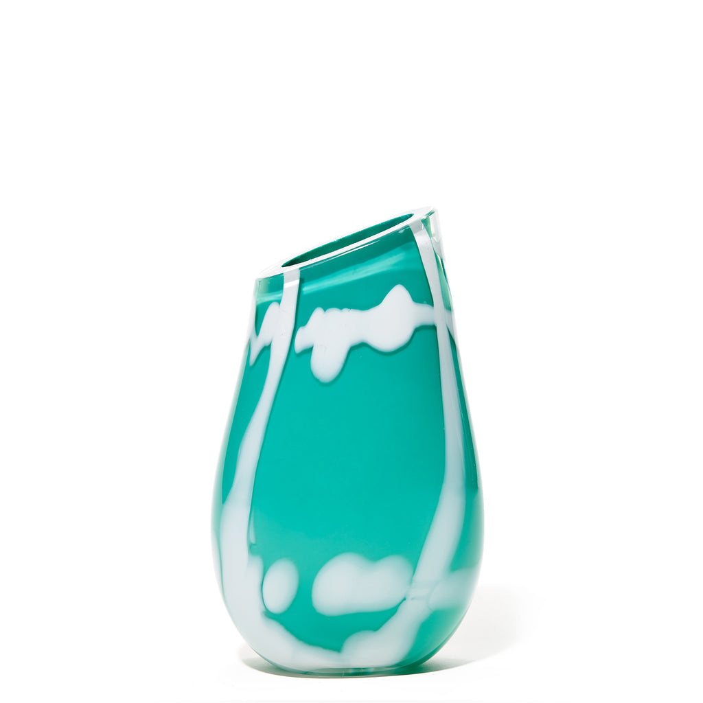 Teal/White Checkered Stripe Vase