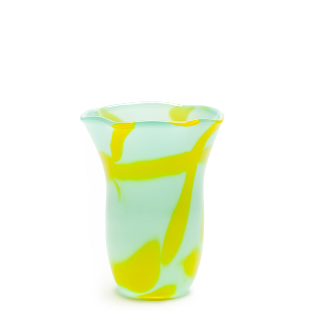 Teal/Lime Stroke Wavy Vase