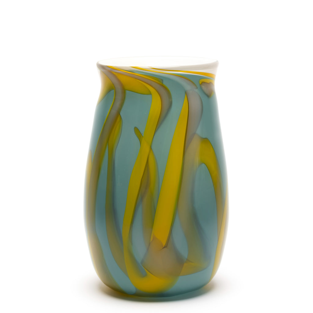 Teal Vase with Yellow/Pistachio Strokes