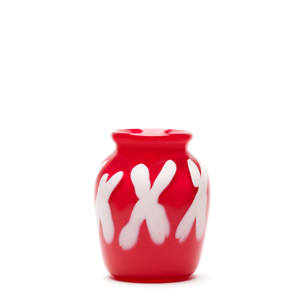Red Vase with White Strokes