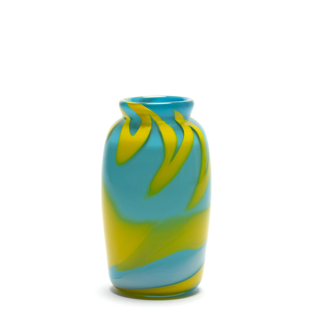 Aqua Vase with Yellow Swirls