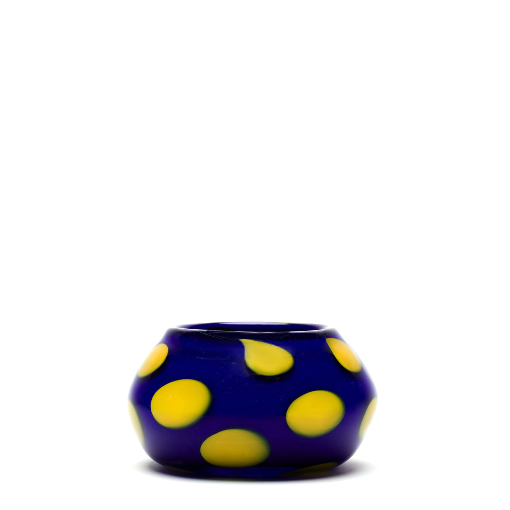 Royal Blue Low Vase with Yellow Spots