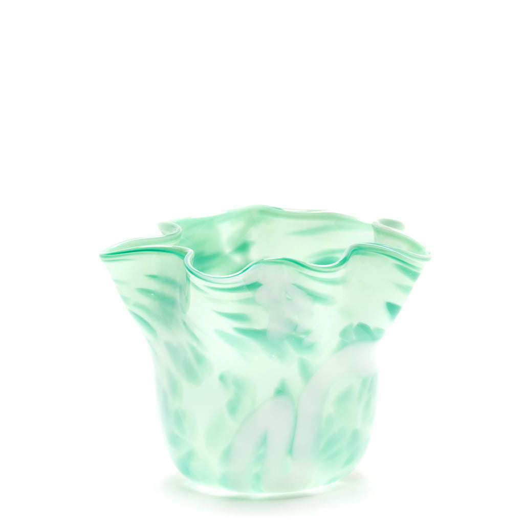 Mint Wavy Vase with Teal Spots and White Swirls