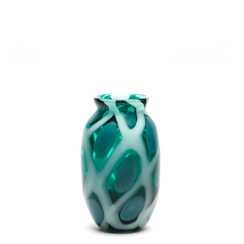 Transparent Teal with White Honeycomb Vase
