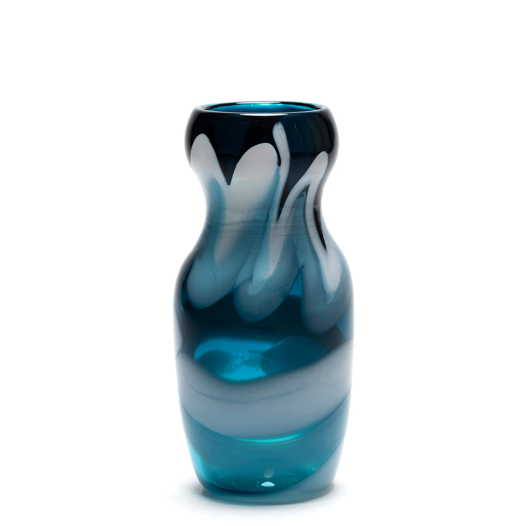 Transparent Teal Vase with White/Teal Swirls