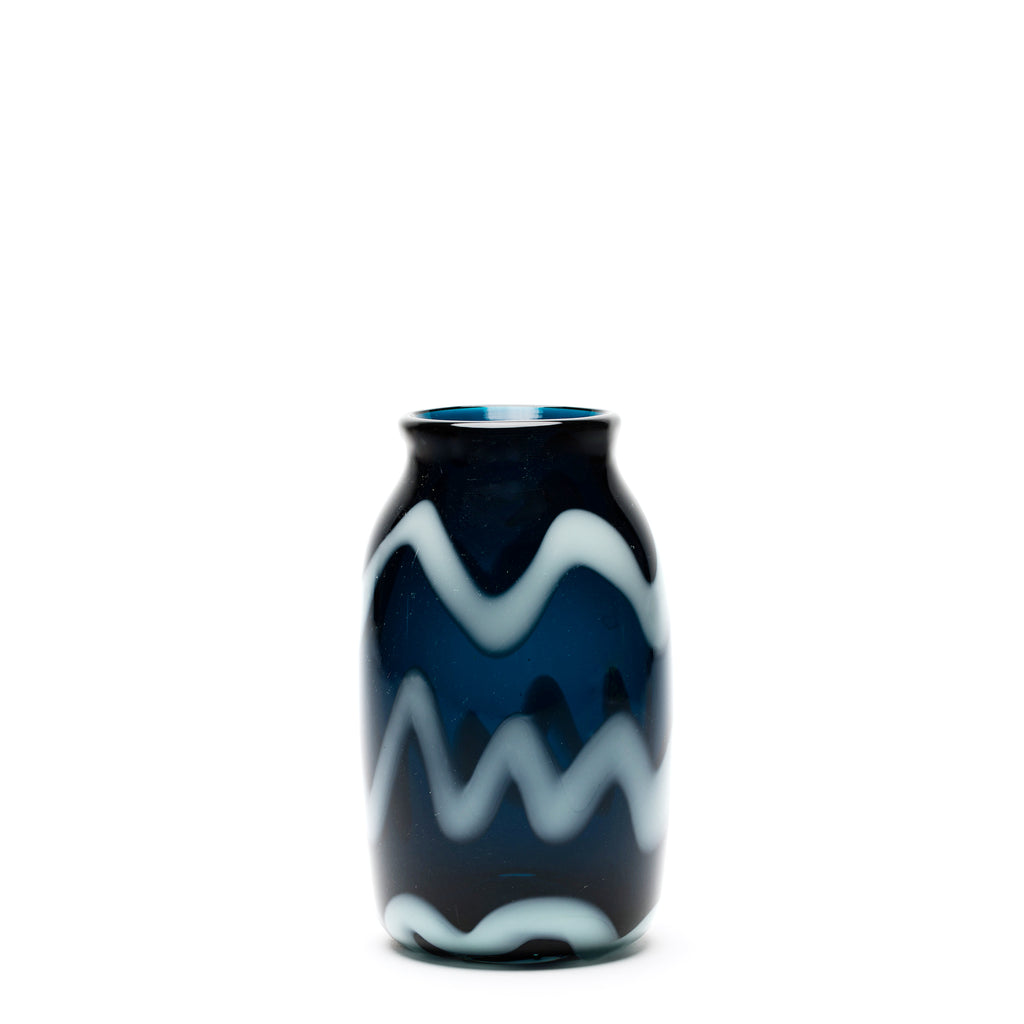 Transparent Dark Aqua Vase with White Zig Zag Strokes