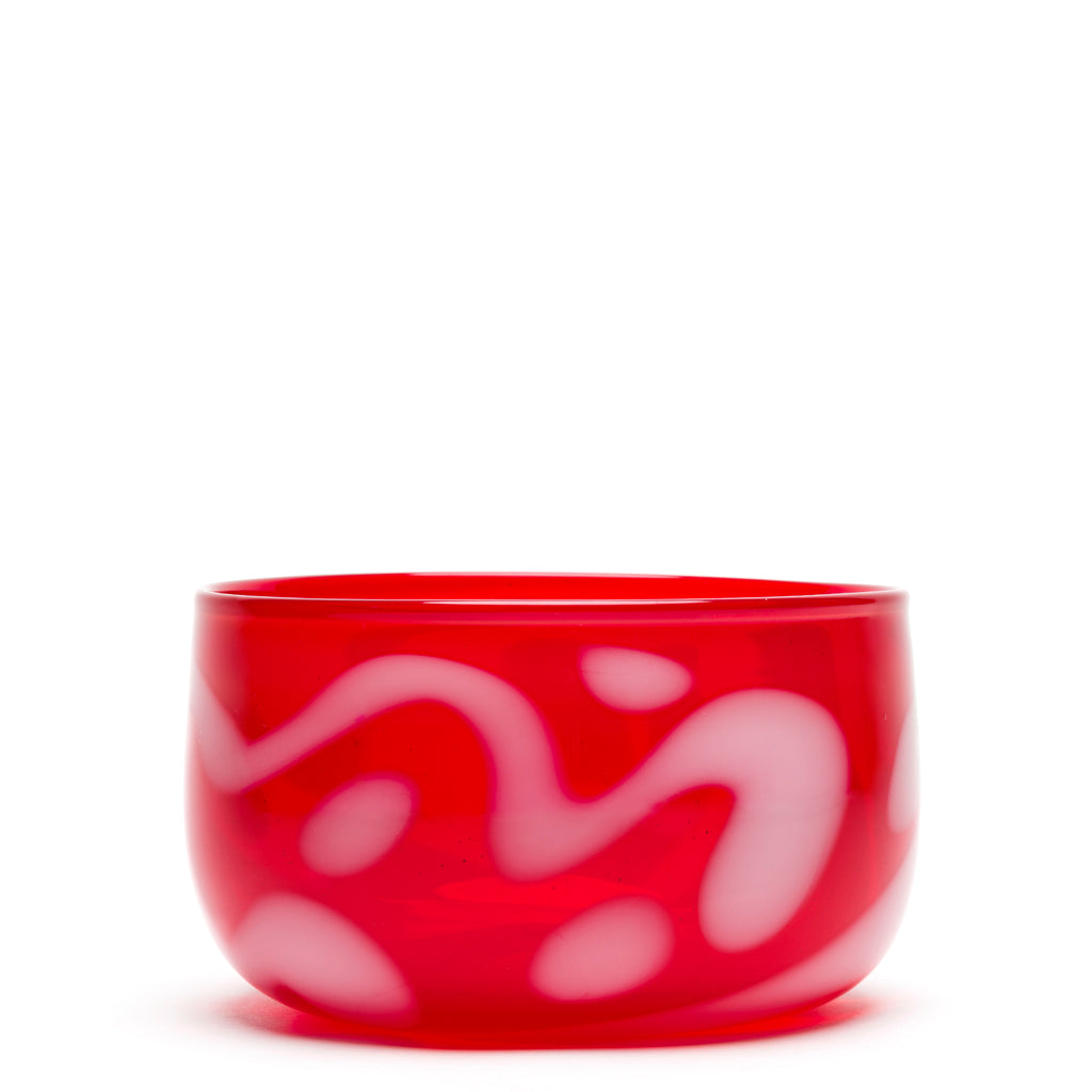 Transparent Cherry Red with White Swirl Bowl