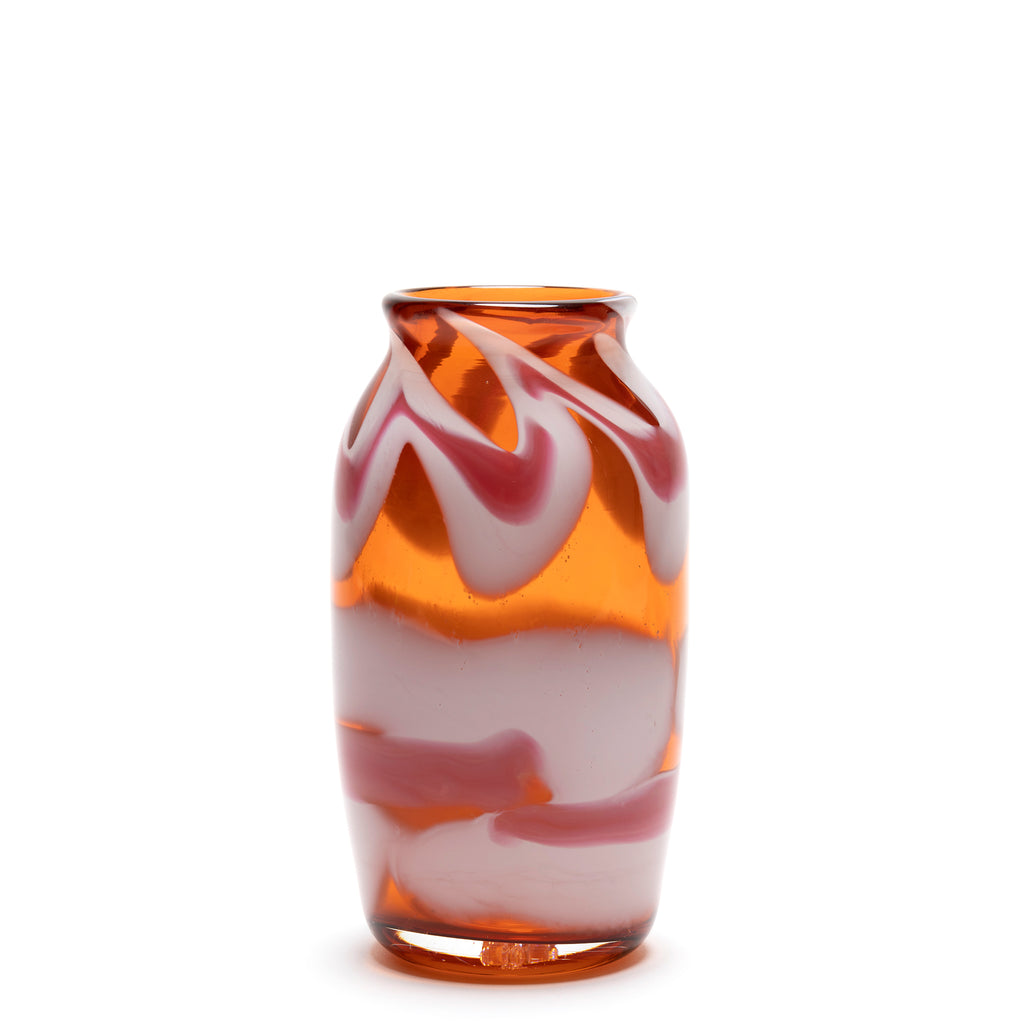Transparent Sienna Vase with Rose/White Strokes