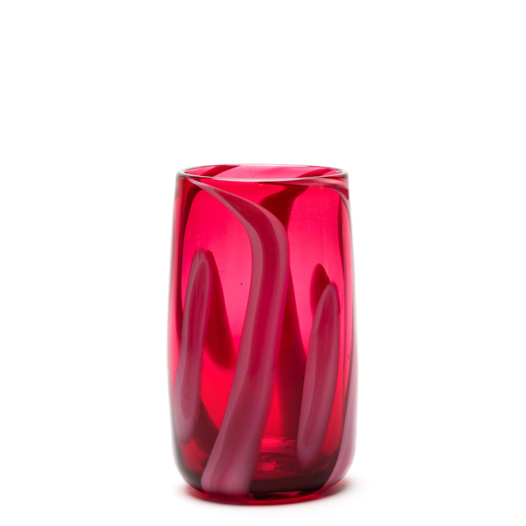Transparent Fuchsia Vase with Pink Stripes
