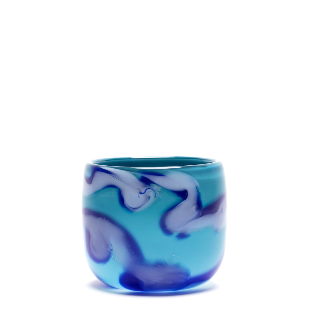 Aqua Vase with White/Royal Blue Swirls