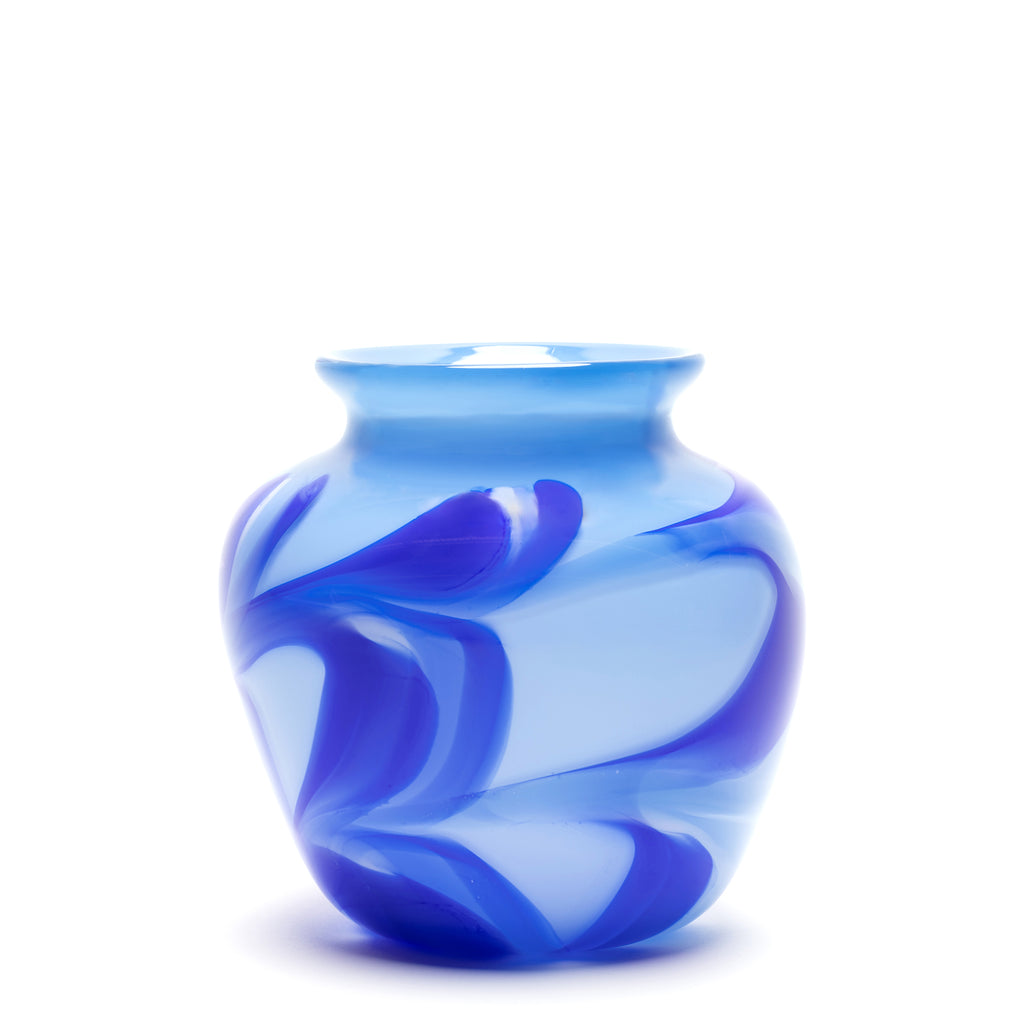 Sky Blue Vase with Royal Blue/White Swirls