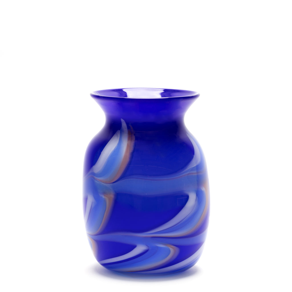 Blue Vase with White/Pink/Blue Swirls